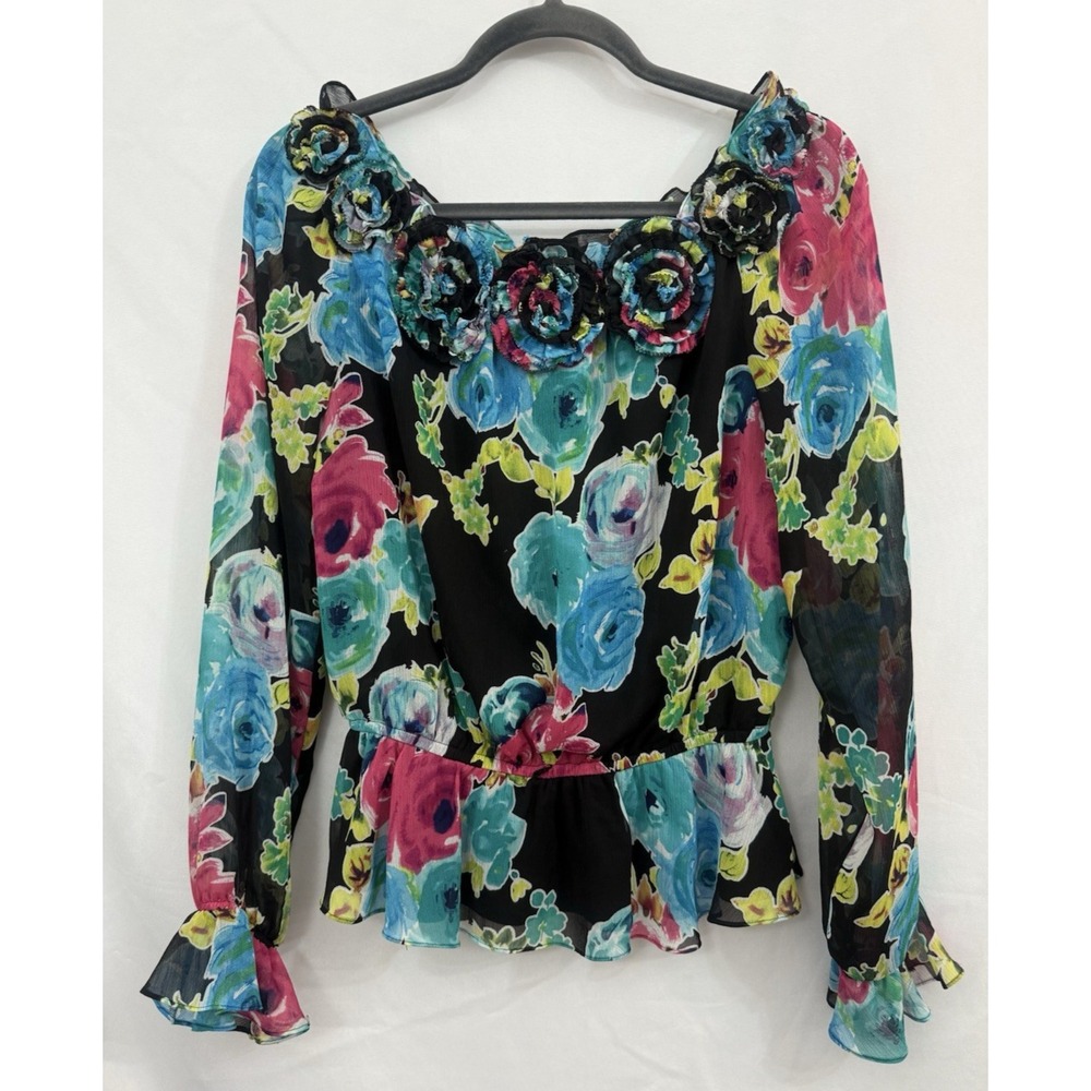 VTG Victor Costa Chiffon Floral Offβ the Shoulder Cropped Top Womens Size M